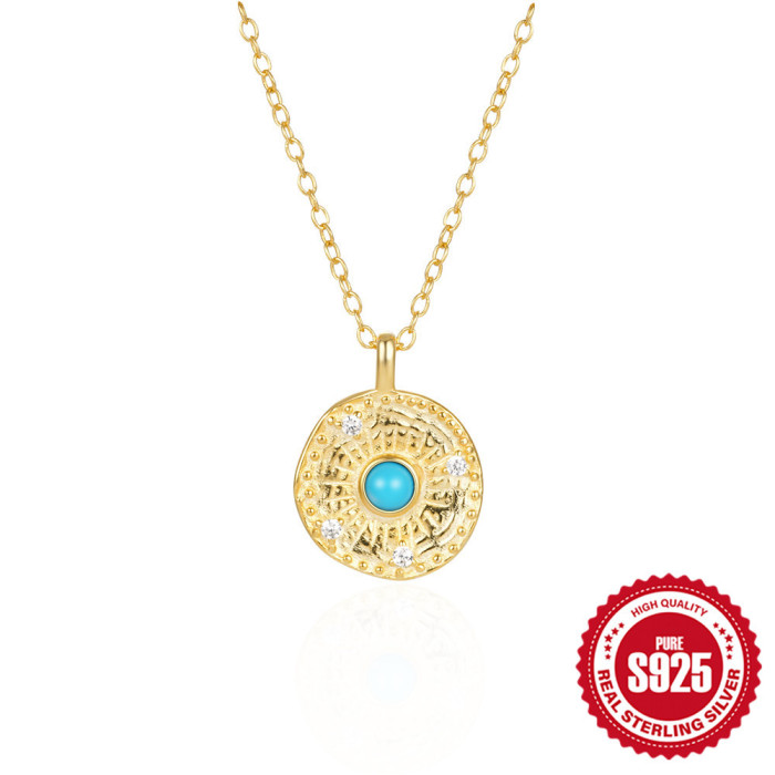 New 925 Sterling Silver Sunflower Inlaid Diamond Turquoise Collarbone Necklace French Style Creative Temperament INS...
