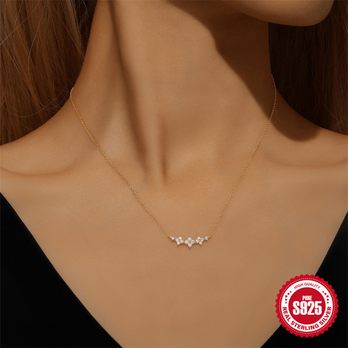 S925 Sterling Silver Four-Leaf Clover Inlaid Diamond Exquisite Pendant Collarbone Chain Korean Version Light Luxury High-End Mini Flower Necklace for Women