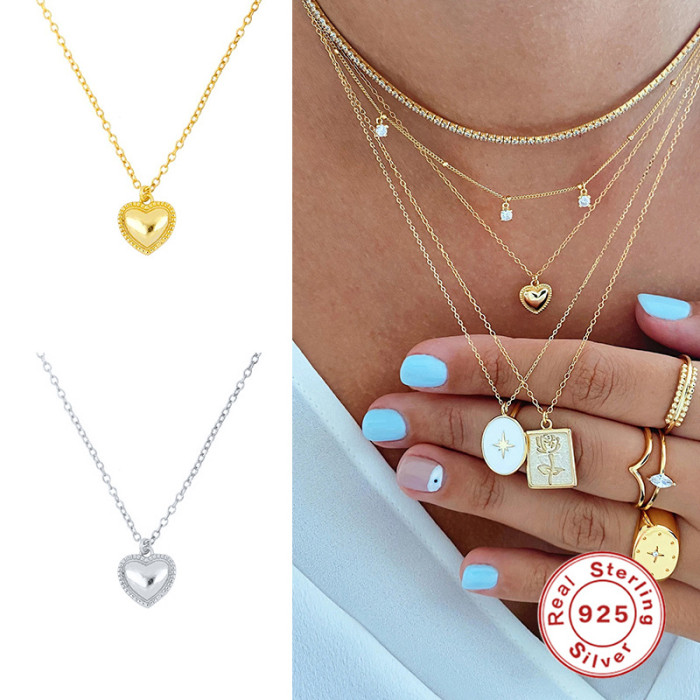 S925 Sterling Silver Fashion Small Heart Collarbone Necklace Trend Creative Heart Pendant Necklace Versatile Accessory