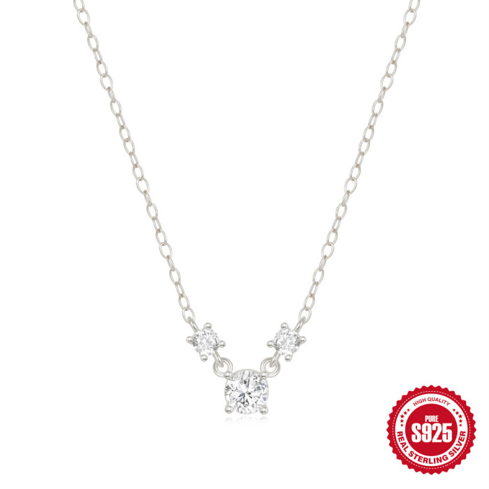 Hot Selling S925 Sterling Silver Cluster Triple Diamond Light Luxury Elegant Collarbone Chain European and American Cross-Border Hot Selling Classic Necklace for Women