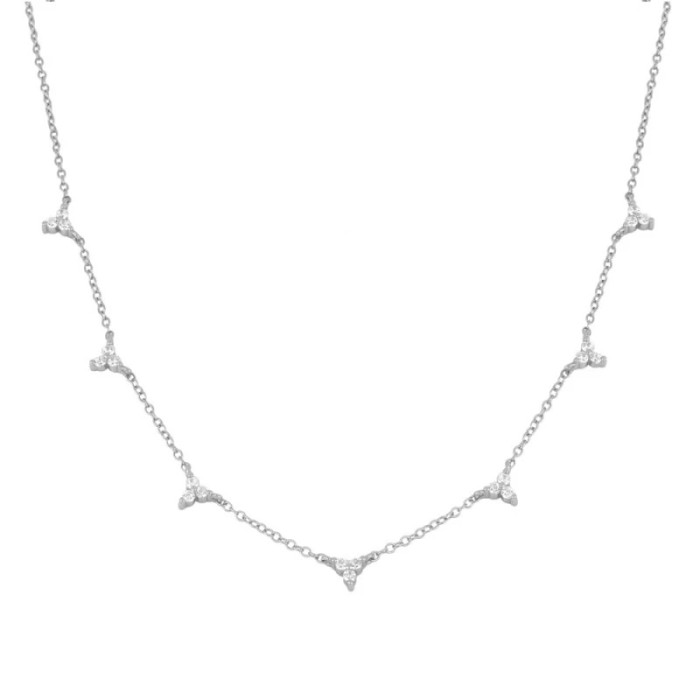 S925 Sterling Silver INS Mini Three-Diamond Layered Collarbone Chain Necklace Korean and Japanese Style Elegant Personality Light Luxury Collarbone Necklace
