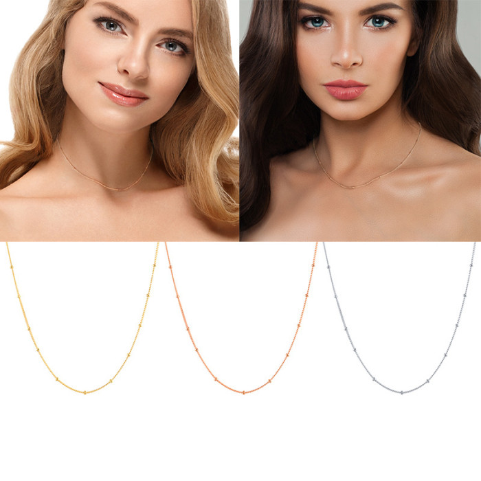 S925 Sterling Silver Necklace Bead Chain 18K Gold Plated Simple Layered Versatile Collarbone Chain Korean Style Elegant Collarbone Necklace