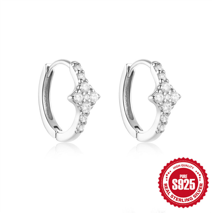 S925 Sterling Silver Stone-Inlaid Floral Hoop Earrings Hot Sale Personality Simple Daily Matching Classic Earrings