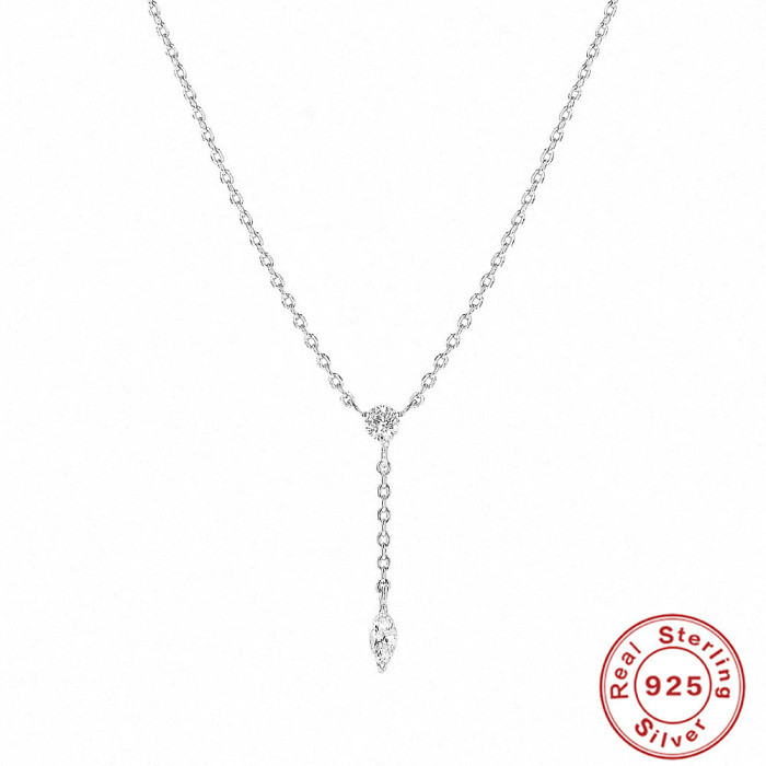 S925 Sterling Silver Classic Y-Shaped Inlaid Zircon Tassel Pendant Necklace for Women European and American Fashion Simple Ins Style Clavicle Chain
