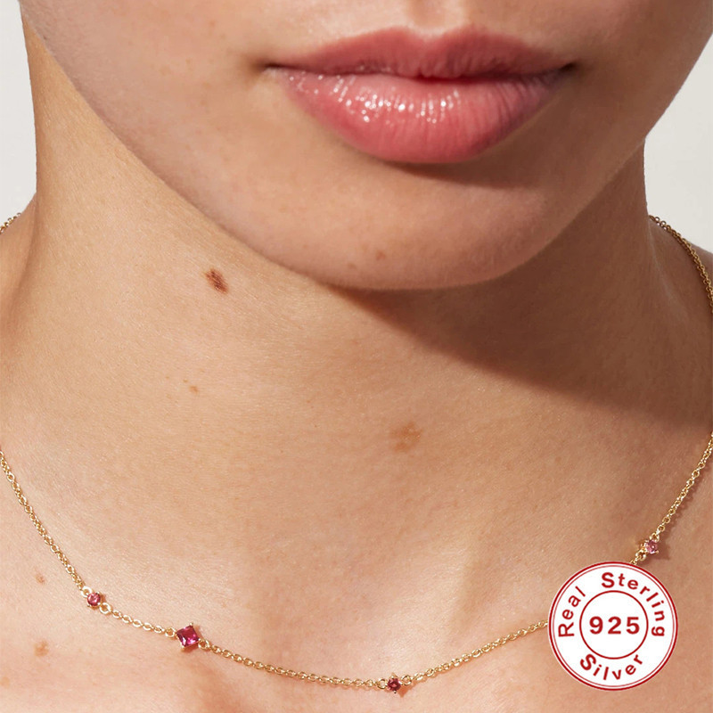 S925 Sterling Silver INS Creative Versatile Personality Mini Collarbone Necklace TikTok Same Style Inlaid Diamond Exquisite Collarbone Jewelry