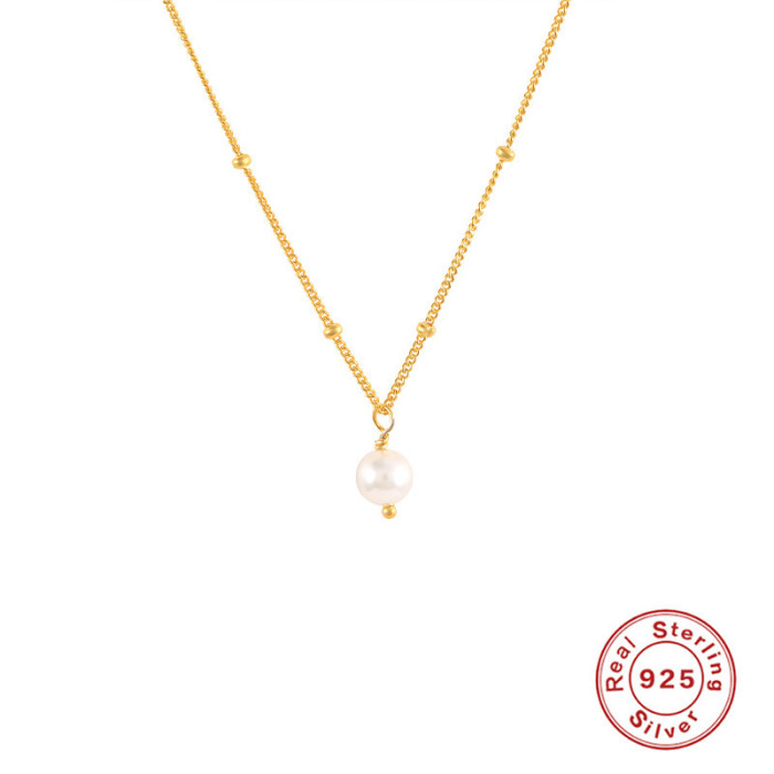 S925 Sterling Silver K Gold Plated Light Luxury Pearl Collarbone Necklace Internet Celebrity Street Style Live Streaming Same Style Vintage Pearl Necklace for Women