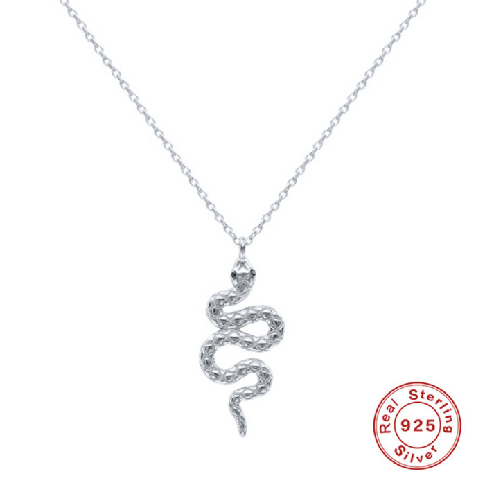 S925 Sterling Silver INS New Style Personality Snake-Shaped Wrapped Diamond Pendant Necklace European and American Trendy Hot-Selling Collarbone Necklace