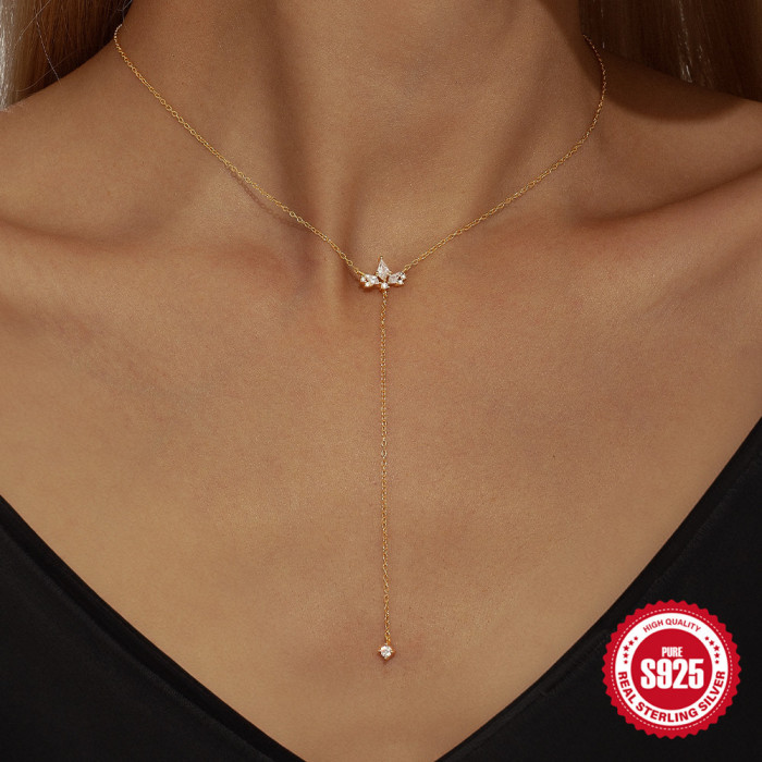 S925 Sterling Silver Inlaid Diamond Geometric Y-shaped Trendy Collarbone Necklace AliExpress Hot-selling Kite-shaped Zircon Super Sparkling Necklace