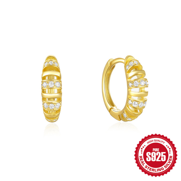 S925 Sterling Silver INS Classic Stone-Studded Ear Cuff Hoop Earrings Best-Selling Fashion Trend Lightning Earrings...