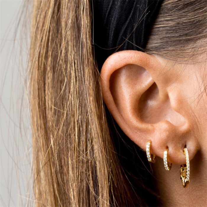 S925 Sterling Silver Geometric Round Micro Inlaid Earrings Hot Style Personality Versatile Fashion Trend Ear Buckle E...