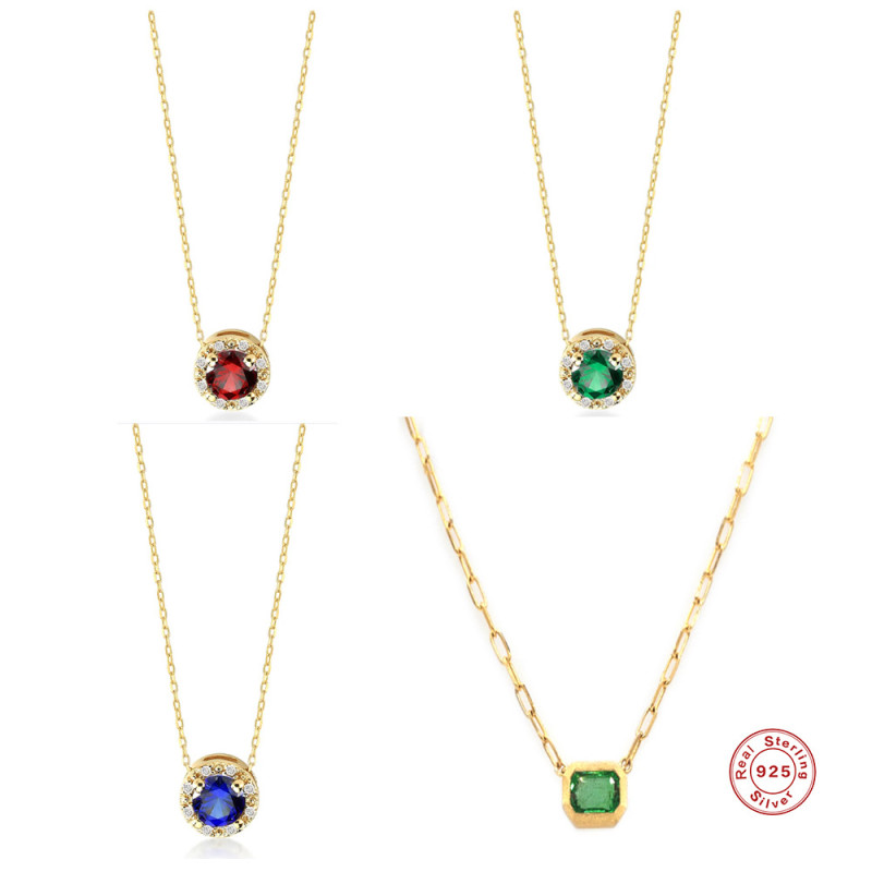 S925 Sterling Silver Classic Round Colorful Inlaid Diamond Collarbone Chain European and American INS Style Elegant Luxury Necklace Fashion Accessory