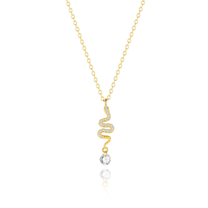 S925 Sterling Silver Fun Creative Diamond-Studded Little Snake Pendant Clavicle Chain European and American Cross-Border Hot Selling INS Personality Necklace