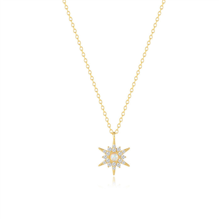 New S925 Sterling Silver Inlaid Diamond Opal Sunflower Collarbone Necklace Amazon Bestseller Light Luxury Elegant Versatile Necklace