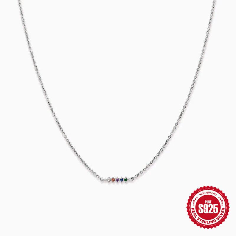 S925 Sterling Silver Versatile Single Row Colorful Inlaid Diamond Necklace for Women European and American Fashion Ins Style Elegant Women's Jewelry