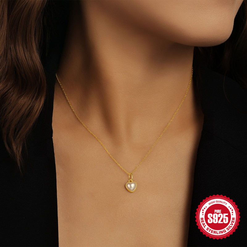 S925 Sterling Silver Pearl Necklace Heart Pendant Neck Jewelry European and American Hot Selling French Style Elegant High-end Clavicle Chain