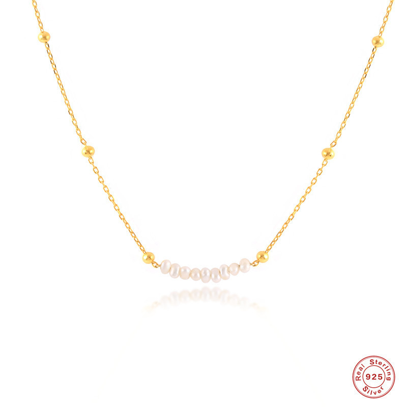 S925 Sterling Silver Baroque Irregular Pearl Collarbone Necklace Korean and Japanese Style Elegant Personality K Gold Plated Light Luxury Necklace Accessories