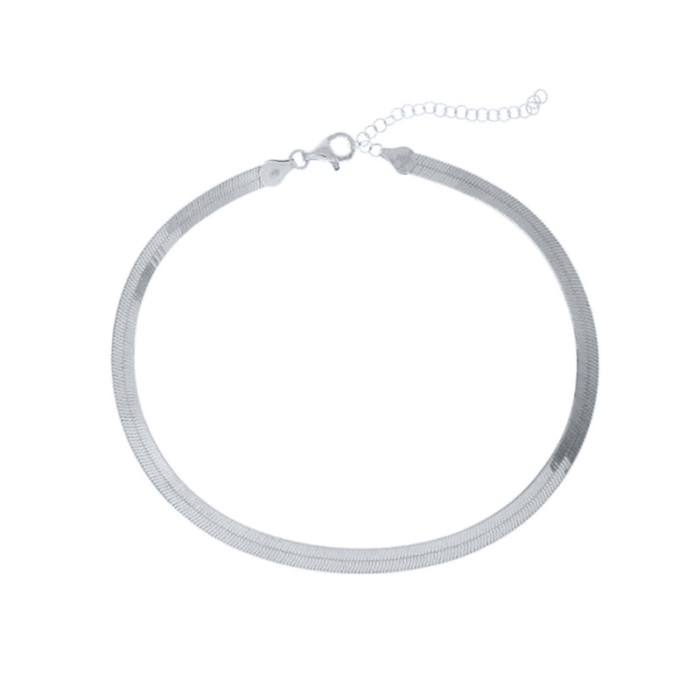S925 Sterling Silver Choker Necklace for Women Collarbone Chain European and American Bestselling Fashion Simple INS Style Flat Snake Necklace Accessory