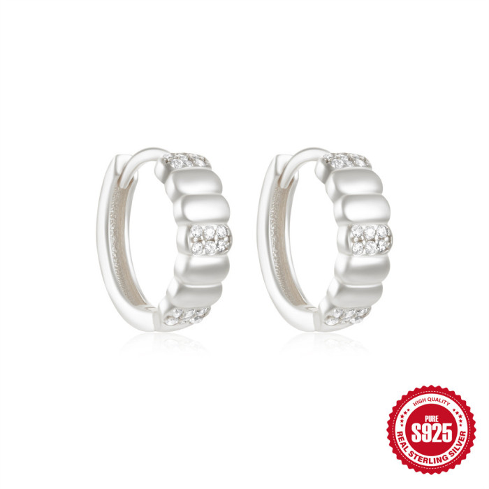 New S925 Sterling Silver Classic Stone-Studded Small Round Geometric Hoop Earrings Hot-Selling Creative Ear Jewelry