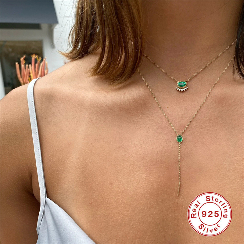 S925 Sterling Silver Versatile Egg-Shaped Zircon Pendant Necklace European and American Hot-Selling Light Luxury Exquisite Temperament Collarbone Chain Necklace Jewelry