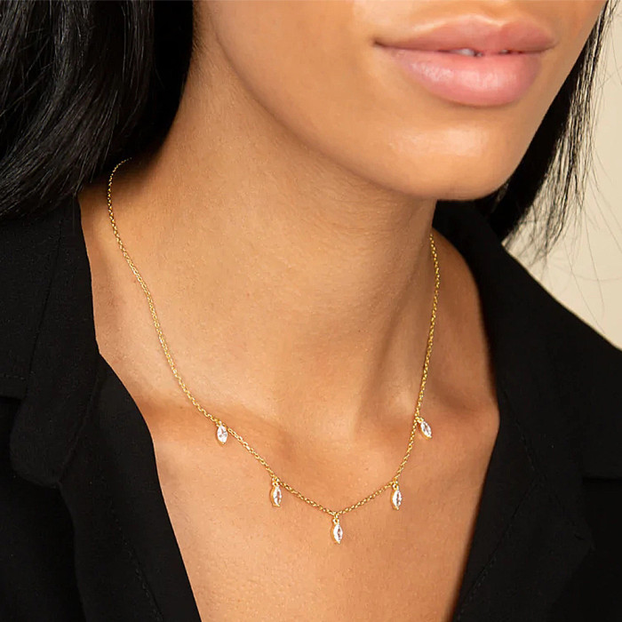 S925 Sterling Silver Layered Marquise Diamond Clavicle Necklace European and American Hot-Selling Elegant Personality Ins Style Clavicle Chain Jewelry