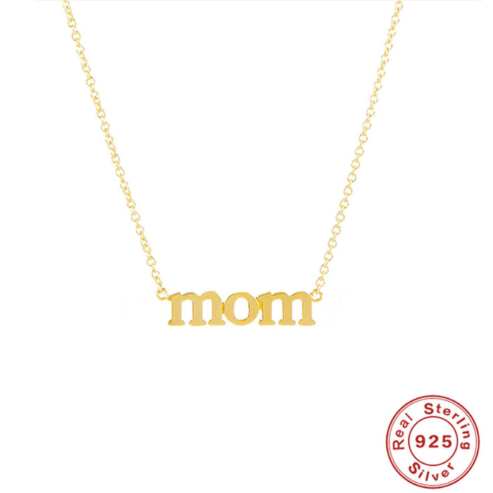 S925 Sterling Silver Mom Minimalist Smooth Letter Collarbone Chain Hot Selling INS Style Collarbone Necklace for Women