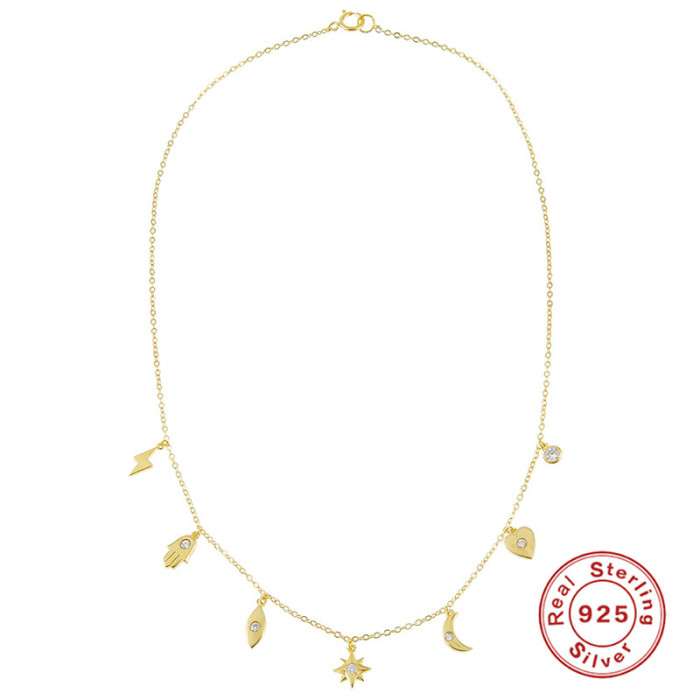 S925 Sterling Silver Lightning Star Geometric Combination Exquisite Small Pendant Wearable Collarbone Necklace Trendy...