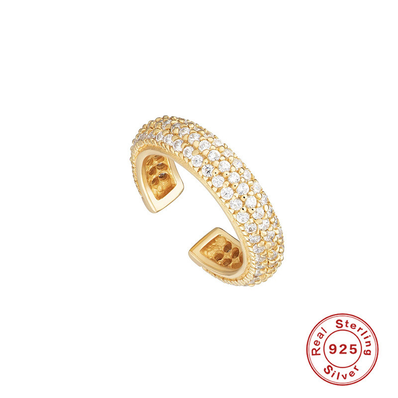 S925 Sterling Silver Light Luxury Three Row Diamond Single Hoop Earrings Ear Clips Ear Buckles Japanese and Korean Style Elegant Personality Light Luxury Earrings Ear Jewelry