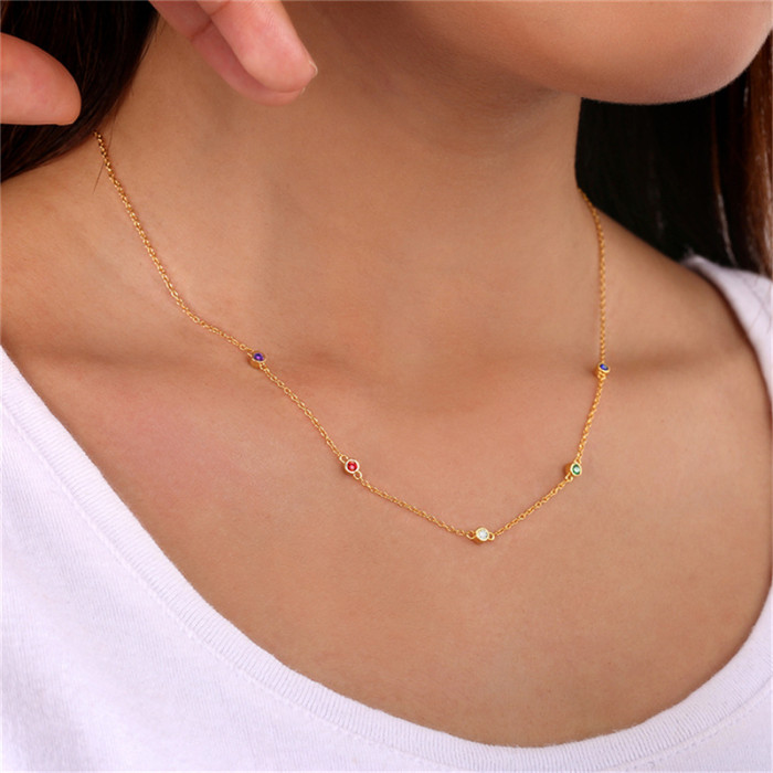 S925 Sterling Silver Colorful Diamond Elegant Clavicle Necklace European and American French Style Super Sparkling Diamond INS Clavicle Chain Necklace