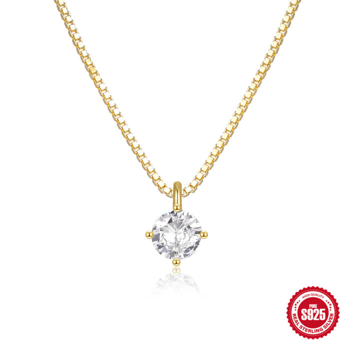 S925 Sterling Silver Light Luxury High-End Single Zircon Necklace Cross-Border Hot Sale Simple Ins Style Four-Prong Inlaid Diamond Collarbone Chain