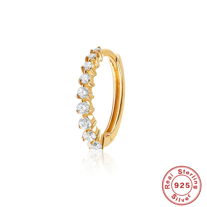 S925 Sterling Silver Classic Versatile Super Shiny Stone-Studded Hoop Earrings Ear Clips Earrings Trendy Personalit...