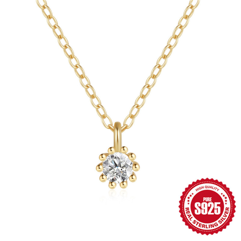 New S925 Sterling Silver Single Diamond Pendant Versatile Fashion Collarbone Chain Korean Style Elegant Niche Design Inlaid Diamond Necklace