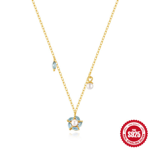 New S925 Sterling Silver Inlaid Diamond Zircon Snowflake Pearl Elegant Collarbone Chain Amazon Bestselling Christmas Versatile Necklace