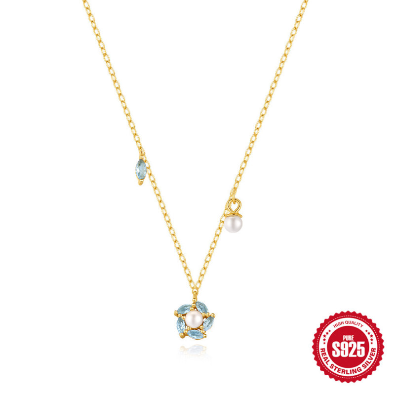 New S925 Sterling Silver Inlaid Diamond Zircon Snowflake Pearl Elegant Collarbone Chain Amazon Bestselling Christmas Versatile Necklace