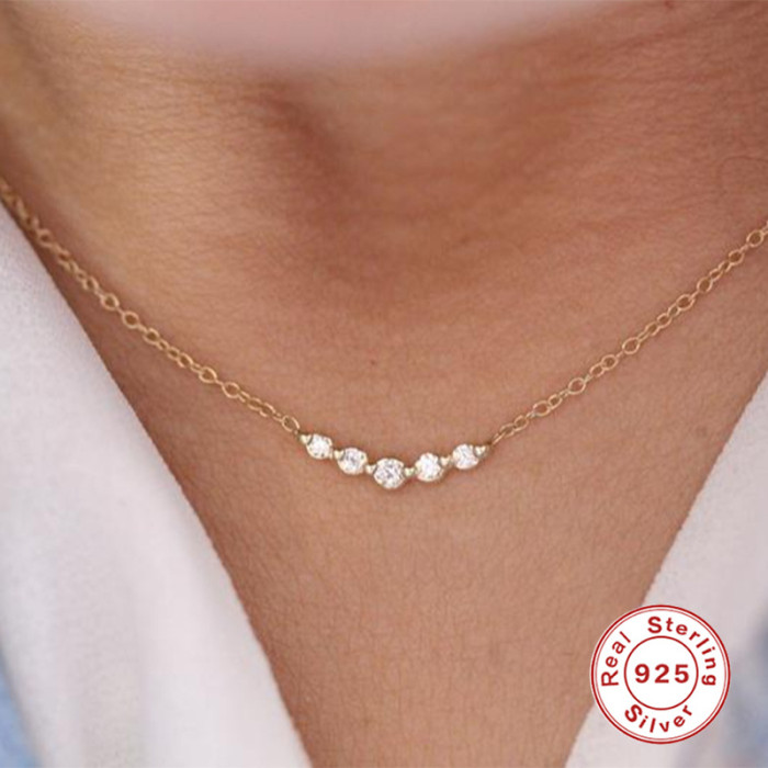 S925 Sterling Silver Japanese and Korean Style Elegant Light Luxury Round Diamond Collarbone Necklace European and American Hot-Selling Personality INS Necklace Accessories
