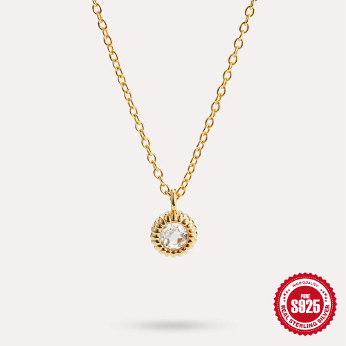 S925 Sterling Silver Round Personality Design Inlaid Diamond Necklace European and American Fashion Ins Style Single Zircon Pendant Clavicle Chain