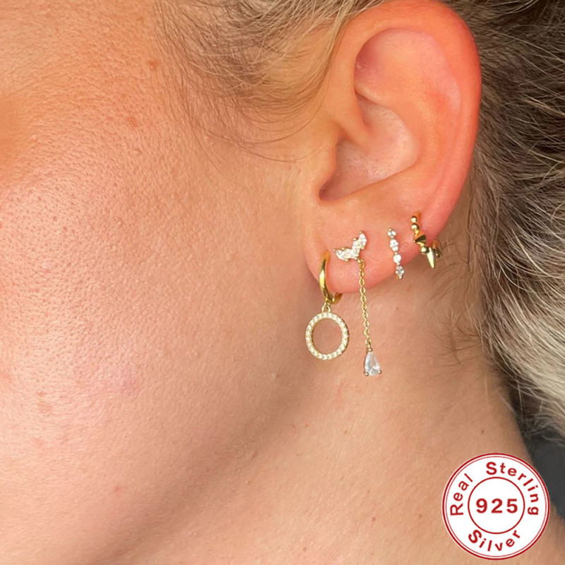 S925 Sterling Silver Classic Simple Diamond-Encrusted High-End Sense Hoop Earrings Ear Clips European and American Cross-Border Hot-Selling Water Drop Zircon Earrings for Women