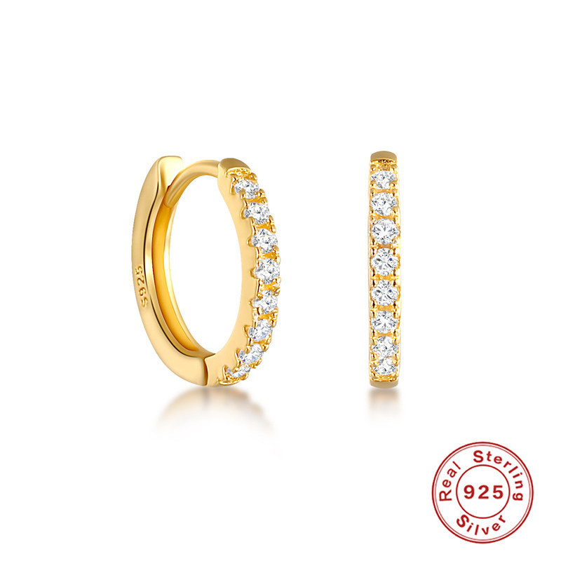 S925 Sterling Silver Geometric Round Micro Inlaid Earrings European and American Hot Style Personality Versatile Fashion Trend Ear Buckle Ear Stud Jewelry