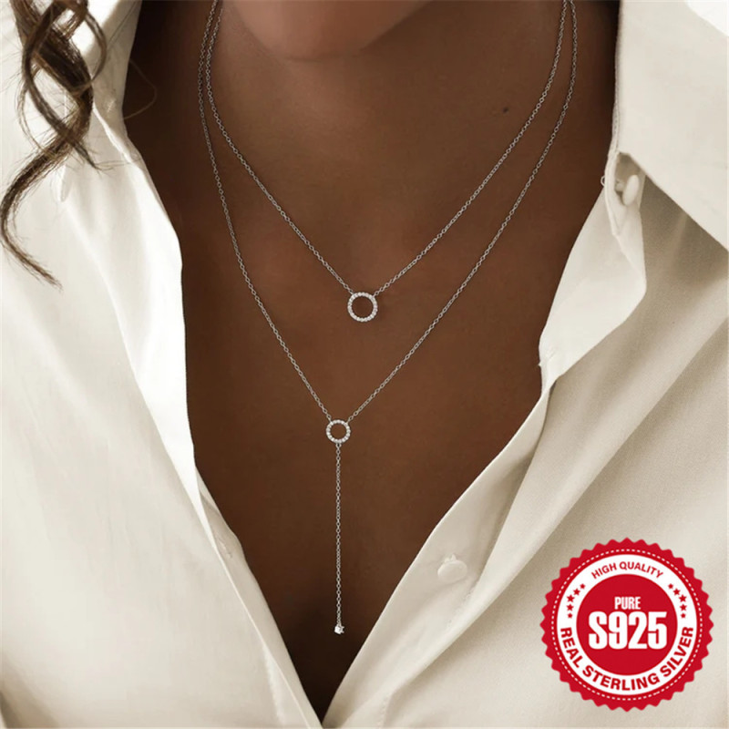 S925 Sterling Silver Round Necklace INS Minimalist Pendant Clavicle Chain Light Luxury Niche Design Versatile High-end Jewelry