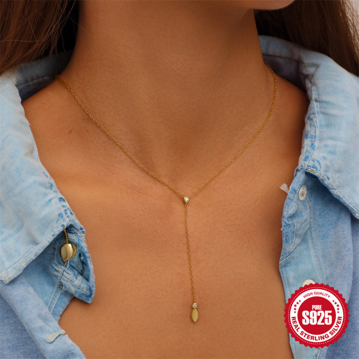 S925 Sterling Silver Water Drop Inlaid Diamond Women's Collarbone Chain European and American Cross-Border Hot-Selling Elegant Niche Design Necklace Accessory