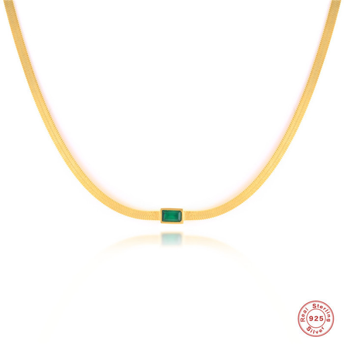 S925 Sterling Silver Choker Flat Snake Necklace Hot Selling Fashion Versatile INS Style Stone-Studded Collarbone Ne...