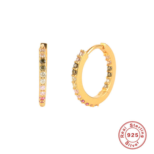 S925 Sterling Silver Colorful Diamond Hoop Earrings Cross-Border Bestselling Fashion Simple INS Style Ear Cuffs Trendy Creative Earrings