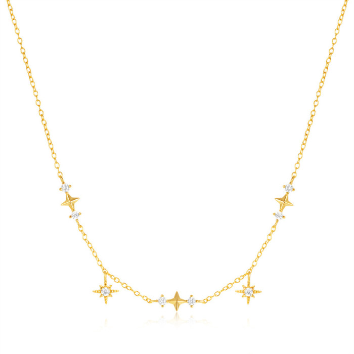 S925 Sterling Silver Classic Eight-Pointed Star Inlaid with Diamonds Layered Necklace for Women European and American Hot-Selling Niche Design INS Collarbone Chain