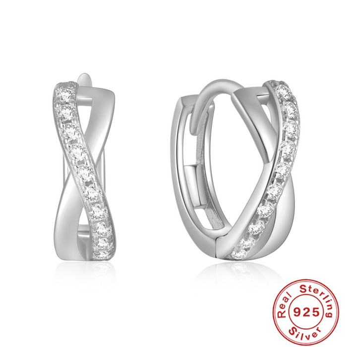 S925 Sterling Silver Cross Stone-Inlaid Hoop Earrings Ear Clips Earrings Hot Selling Classic Ins Style Light Luxury...