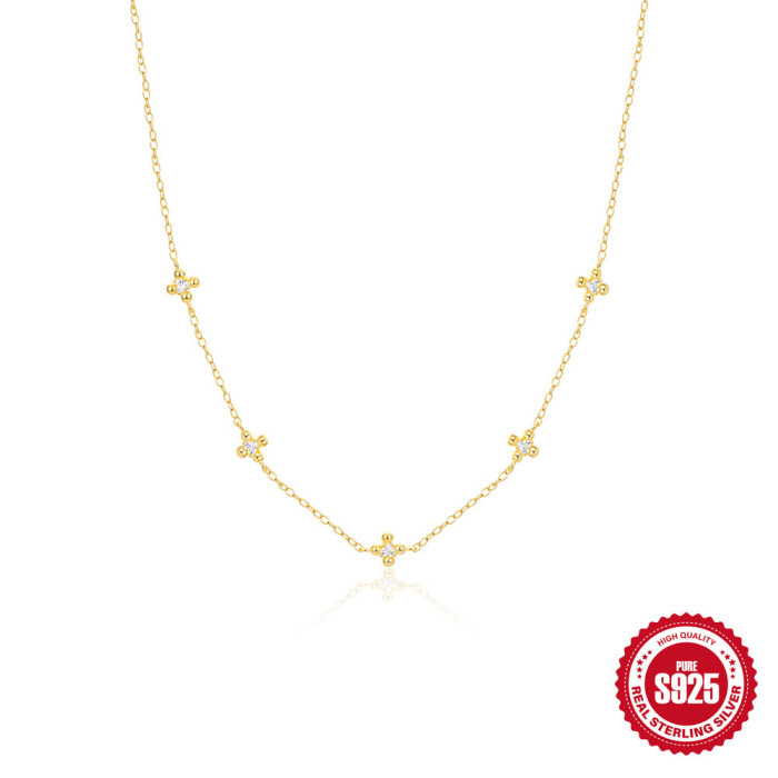 S925 Sterling Silver Four-Leaf Clover Inlaid Heart Zircon Exquisite Collarbone Necklace Amazon Bestselling Elegant Necklace Accessory