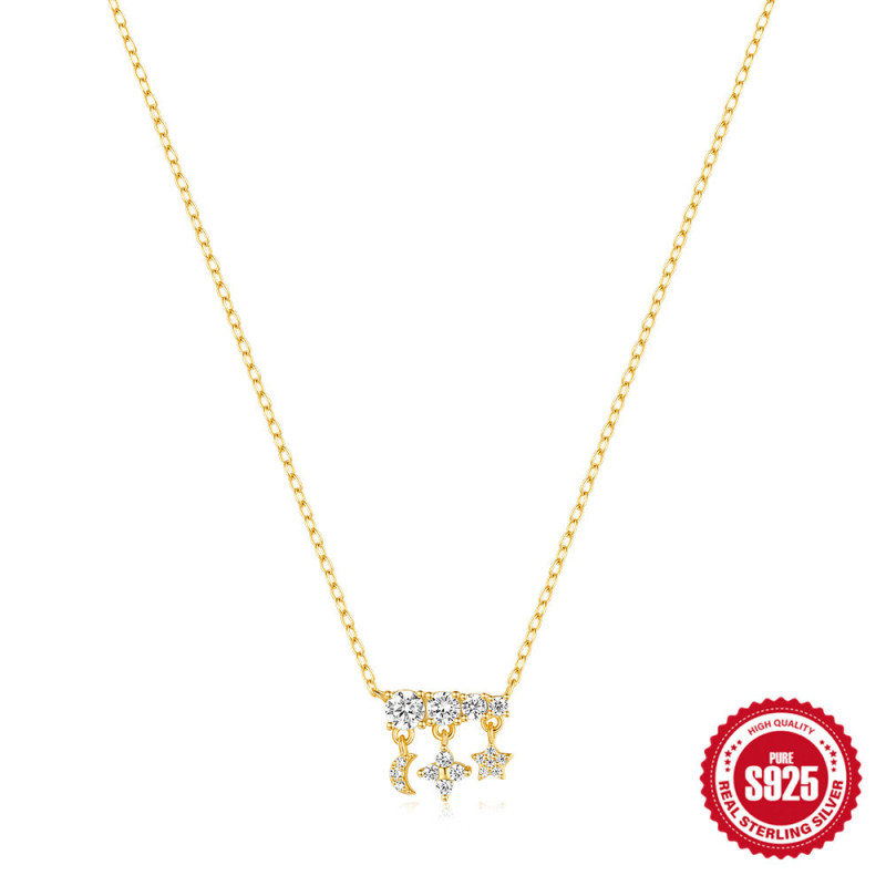 S925 Sterling Silver Exquisite Moon Star High-end Design Sense Collarbone Chain Korean Version Internet Celebrity Niche Temperament Versatile Necklace