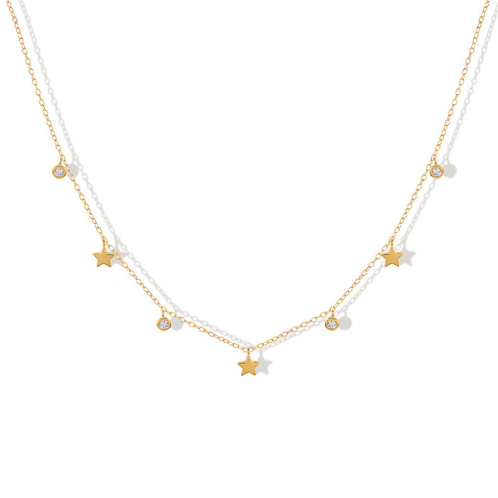 S925 Sterling Silver New Five-Pointed Star Inlaid Diamond Pendant Collarbone Necklace Korean and Japanese Style Elegant Personality K-Gold Plated Light Luxury Necklace