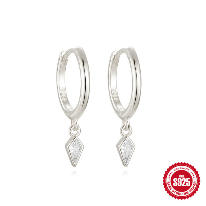 925 Sterling Silver Kite Stone Hoop Earrings Hot Selling Creative Style INS Fashion Simple Stone-Studded Ear Cuffs...
