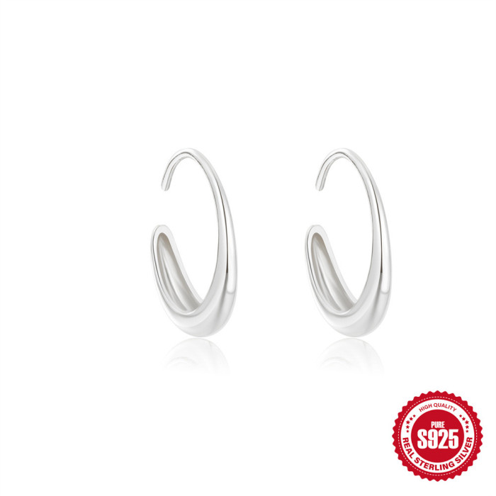 S925 Sterling Silver Water Drop Elegant Earrings European and American INS Simple Temperament Exaggerated C-shaped Personality Short Earrings Hoop for Women