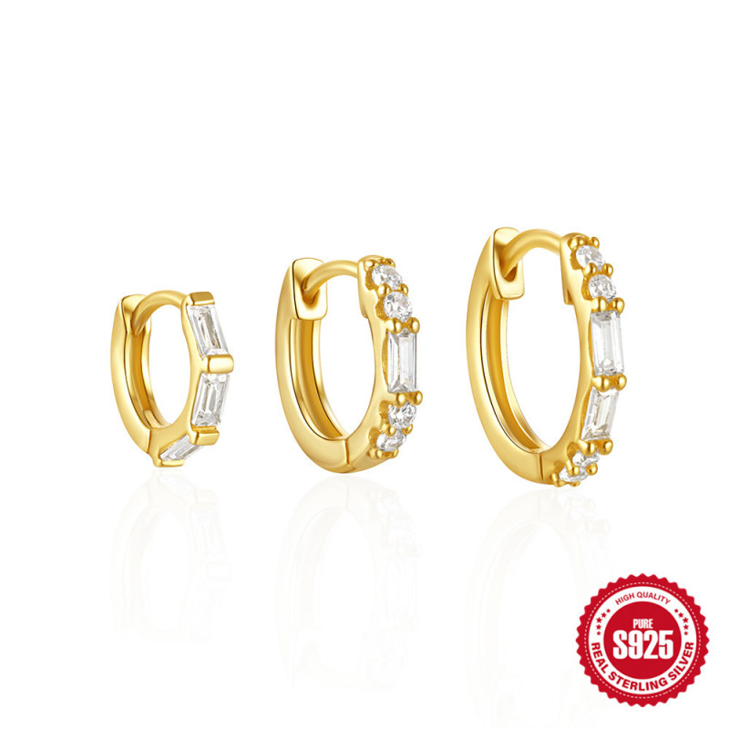 925 Sterling Silver Classic Diamond-Studded Hoop Earrings Set European and American Hot-Selling INS Minimalist Style Everyday Versatile Earrings Ear Clips