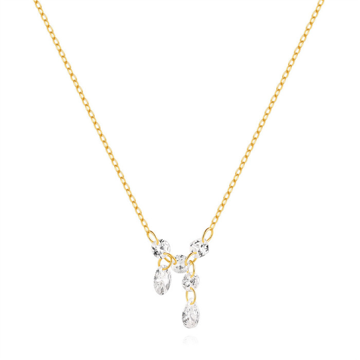 S925 Sterling Silver Geometric Inlaid Zircon Versatile Fashion Collarbone Chain European and American Cross-Border Hot-Selling New Light Luxury Necklace for Women